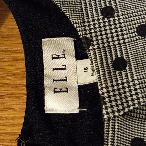 Womens Elle dress sleeveless black Polkadot fit & flair Sz 16 poly rayon spandex - Picture 2 of 9